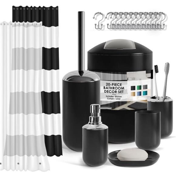 20 Piece Bathroom Accessories Set, Black Bathroom Decor Set - Picture 2 of 7